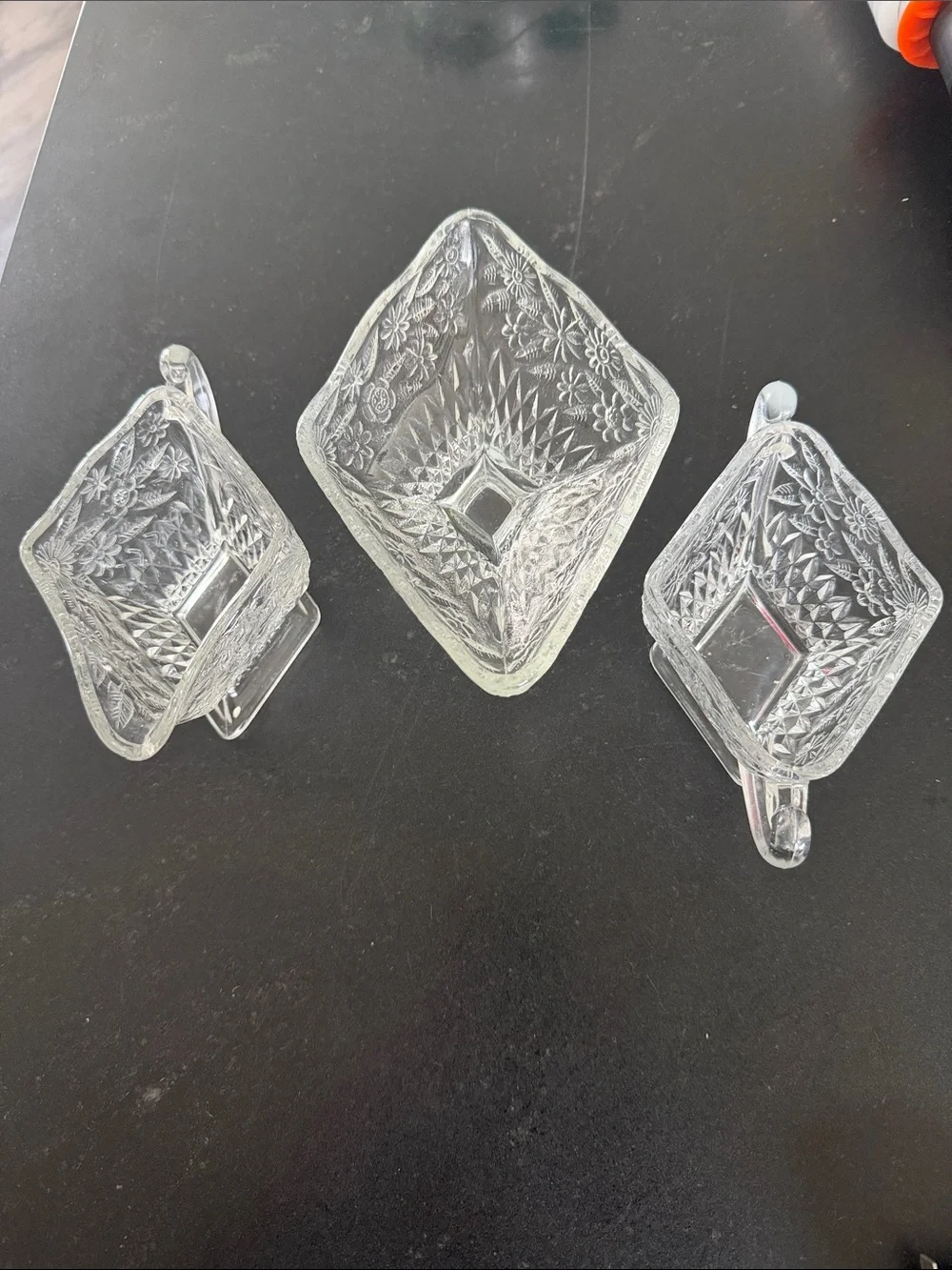 3 Piece Vintage Indiana Glass Sugar and Creamer Set - Pineapple - Floral Pattern